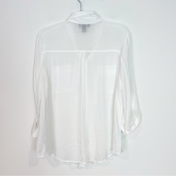 BCX WHITE SEMI SHEER LONG ROLL TAB SLEEVE BUTTON FRONT BLOUSE WOMENS SZ
XL - Picture 6 of 6